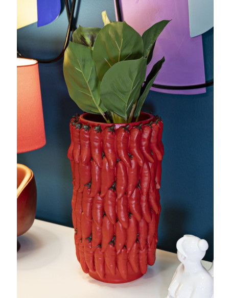 Vase original Piments Rond Hauteur 34 cm en Résine Rouge Delizie 