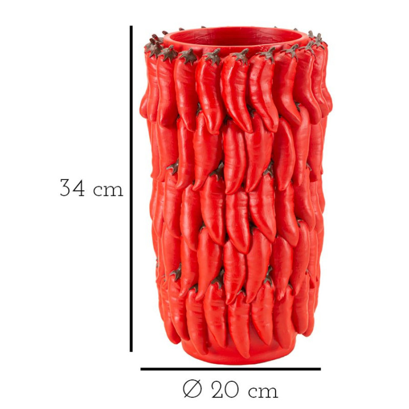 Vase original Piments Rond Hauteur 34 cm en Résine Rouge Delizie 