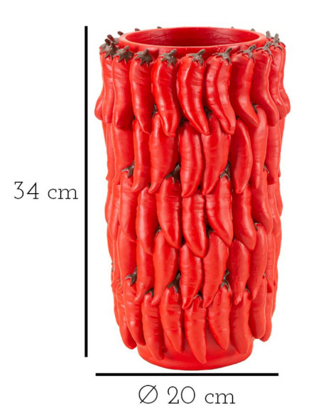 Vase original Piments Rond Hauteur 34 cm en Résine Rouge Delizie 