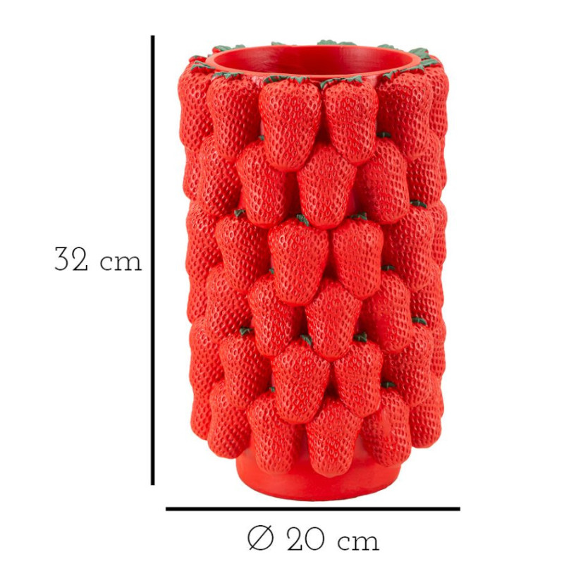 Vase original Fraises Rond Hauteur 32 cm en Résine Rouge Delizie 