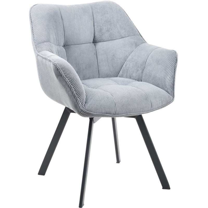 Fauteuil de table Hortense en Velours côtelé Gris foncé Métal Noir - 1
