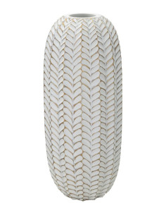 Vase moderne Cylindrique Hauteur 46 cm en Résine Doré Blanc Motif feuilles Leaf 
