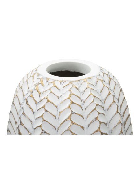 Vase moderne Cylindrique Hauteur 46 cm en Résine Doré Blanc Motif feuilles Leaf 