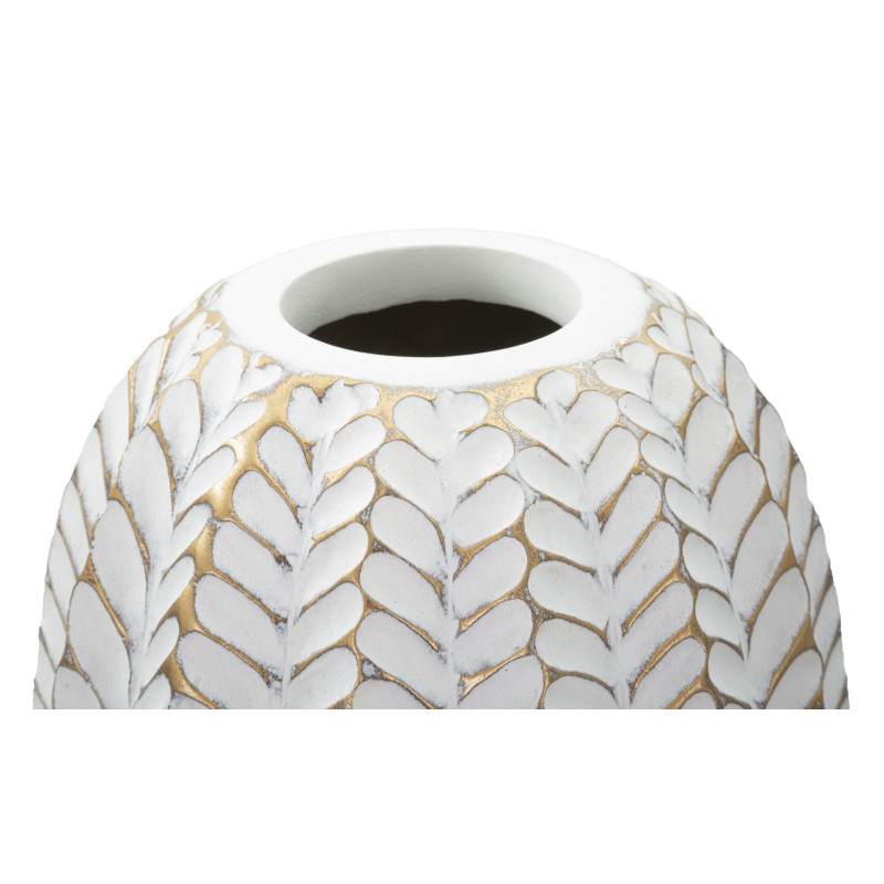 Vase moderne XL Cylindrique Hauteur 67 cm en Résine Doré Blanc Motif feuilles Leaf 