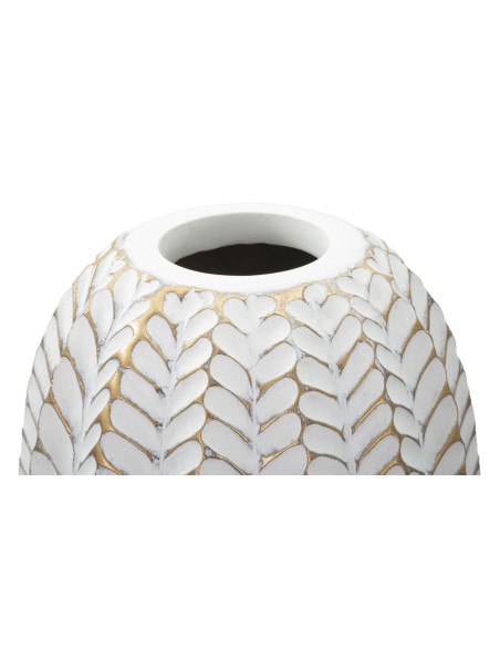 Vase moderne XL Cylindrique Hauteur 67 cm en Résine Doré Blanc Motif feuilles Leaf 
