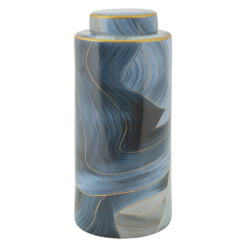 Vase moderne Rond Hauteur 34 cm en Céramique Bleu Doré Elegant 