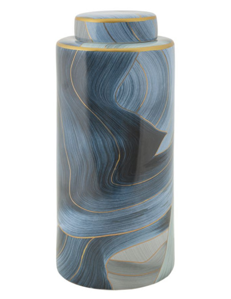 Vase moderne Rond Hauteur 34 cm en Céramique Bleu Doré Elegant 
