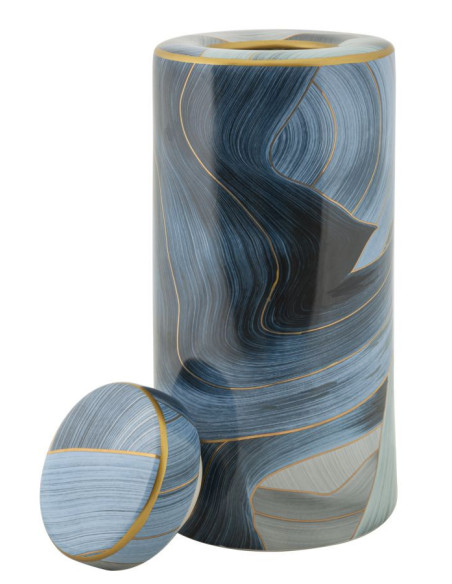 Vase moderne Rond Hauteur 34 cm en Céramique Bleu Doré Elegant 