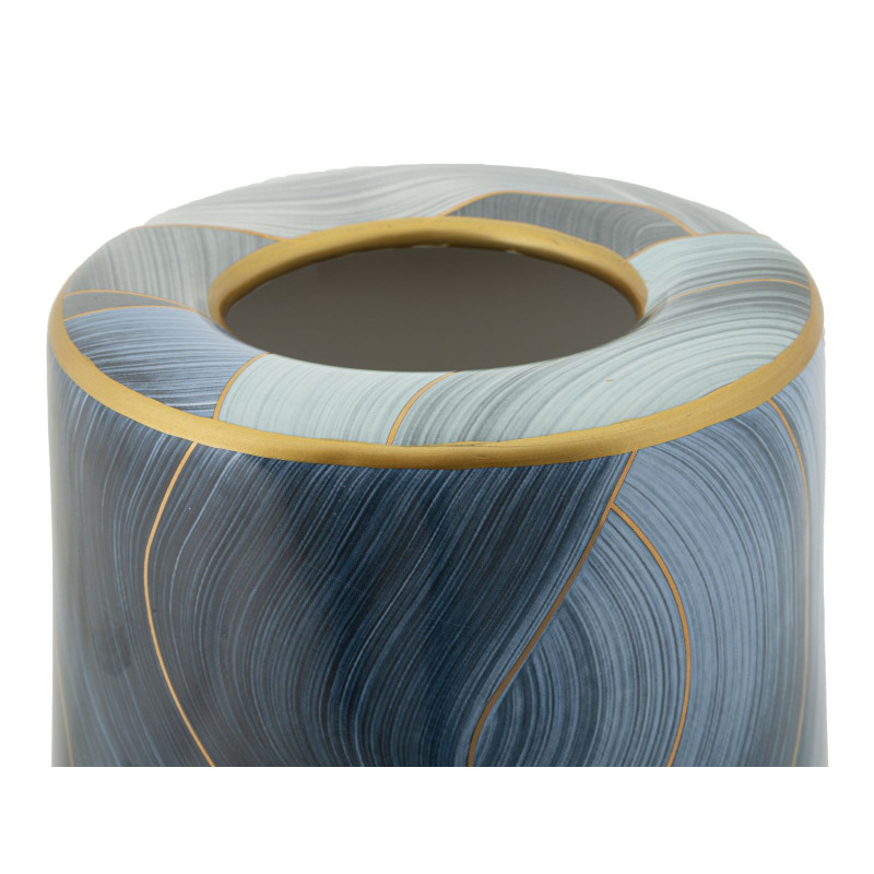 Vase moderne Rond Hauteur 34 cm en Céramique Bleu Doré Elegant 