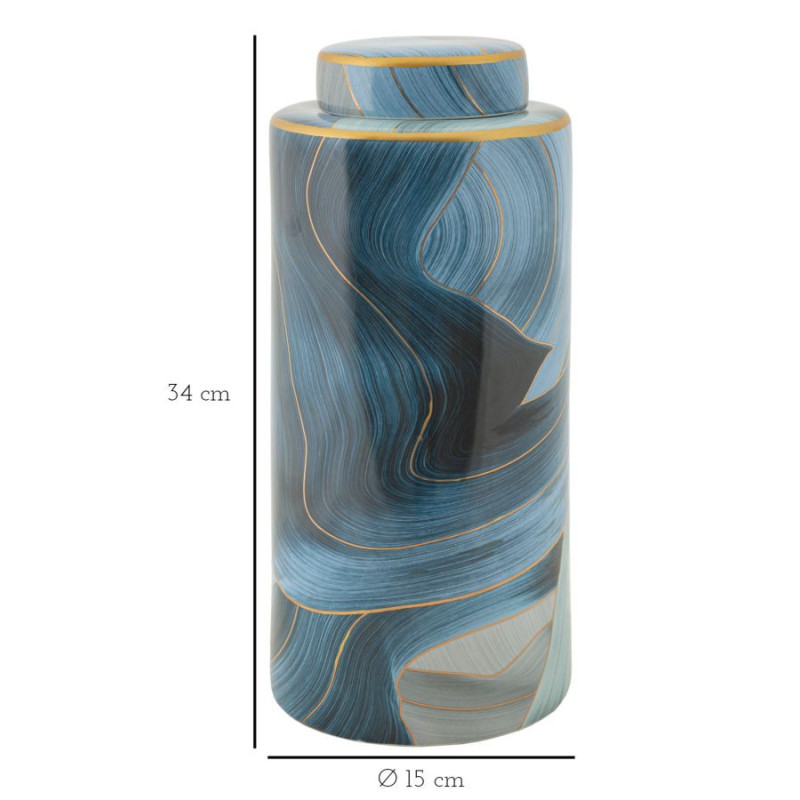 Vase moderne Rond Hauteur 34 cm en Céramique Bleu Doré Elegant 