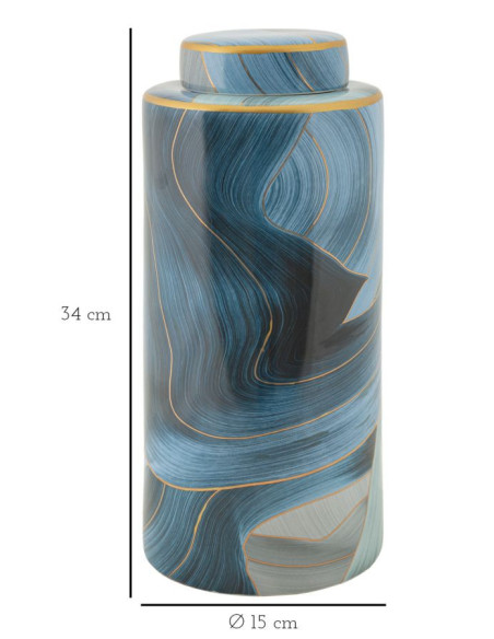 Vase moderne Rond Hauteur 34 cm en Céramique Bleu Doré Elegant 