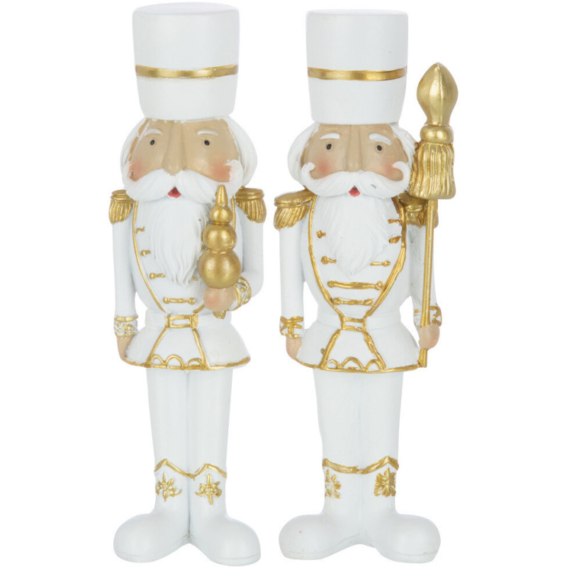 Statuette déco Casse-noisette 15 cm en Résine Blanc Doré (Lot de 2) - 1