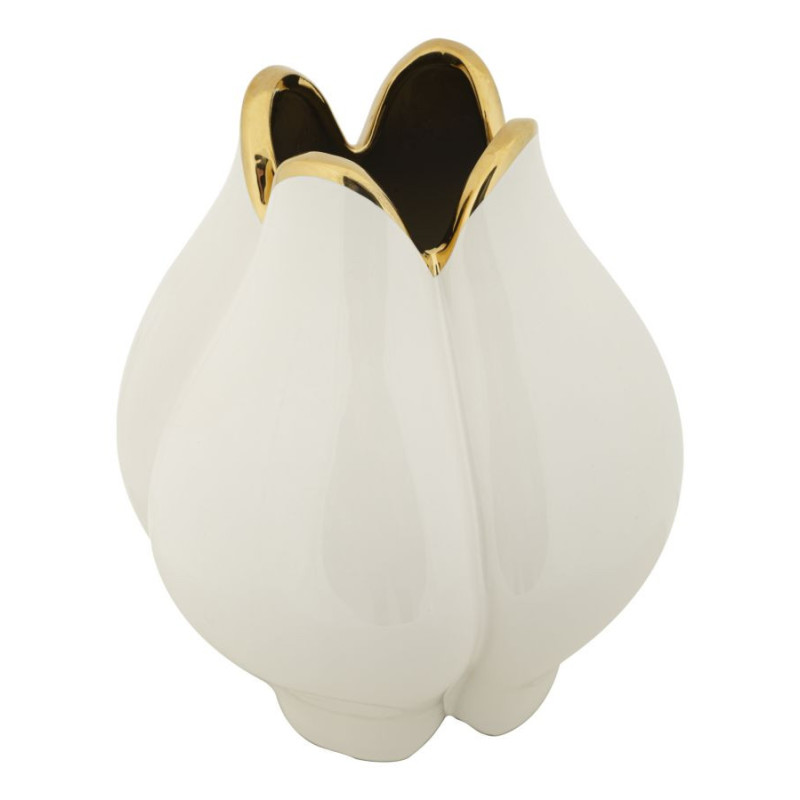 Vase original Fleur Hauteur 27 cm en Céramique Blanc Doré Potter - 3