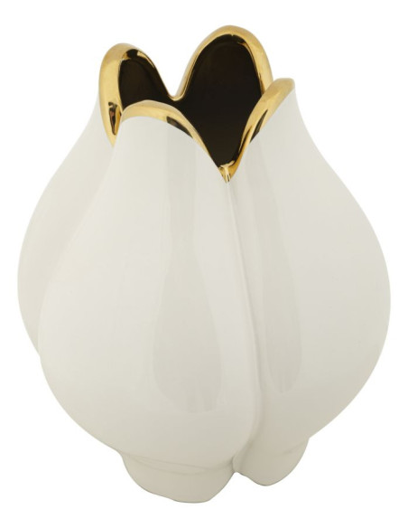 Vase original Fleur Hauteur 27 cm en Céramique Blanc Doré Potter - 3