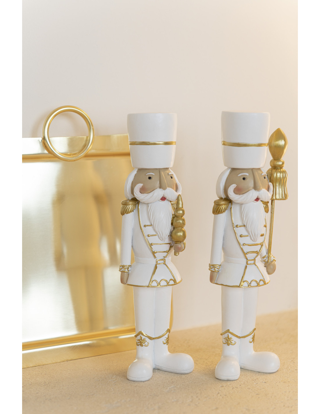 Figurine Casse-Noisette Crunchy En Résine - Décoration Noël 70 Cm, Doré Et Blanc - Pour Salon, Sapin, Intérieur
