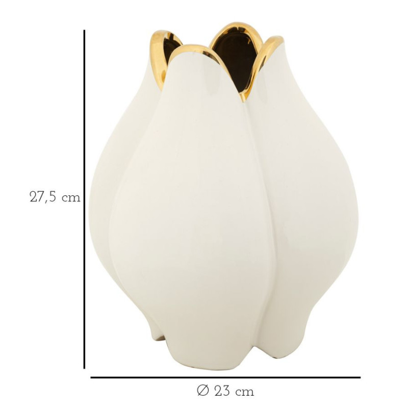 Vase original Fleur Hauteur 27 cm en Céramique Blanc Doré Potter - 5