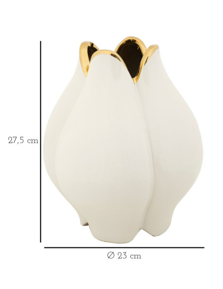 Vase original Fleur Hauteur 27 cm en Céramique Blanc Doré Potter - 5