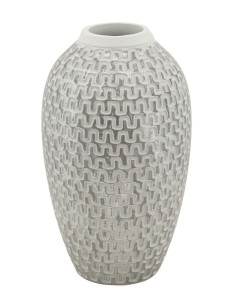 Vase moderne Rond Hauteur 34 cm en Résine Doré Blanc Motif vagues Wave 