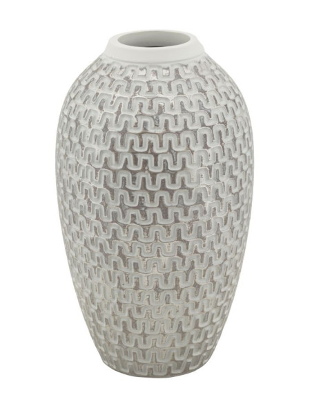 Vase moderne Rond Hauteur 34 cm en Résine Doré Blanc Motif vagues Wave 