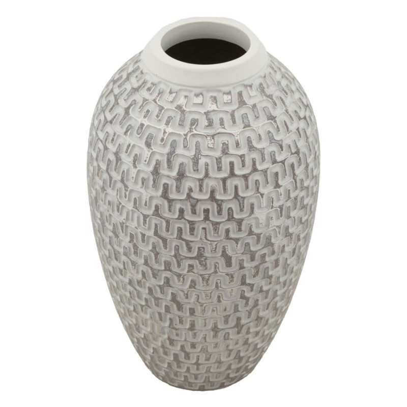 Vase moderne Rond Hauteur 34 cm en Résine Doré Blanc Motif vagues Wave 
