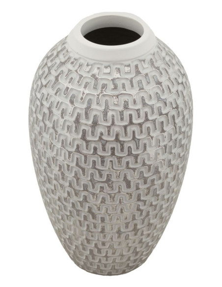 Vase moderne Rond Hauteur 34 cm en Résine Doré Blanc Motif vagues Wave 