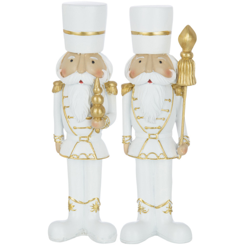 Statuette déco Casse-noisette 20 cm en Résine Blanc Doré (Lot de 2) - 1