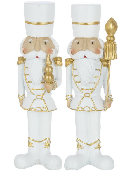 Statuette déco Casse-noisette 20 cm en Résine Blanc Doré (Lot de 2) - 1
