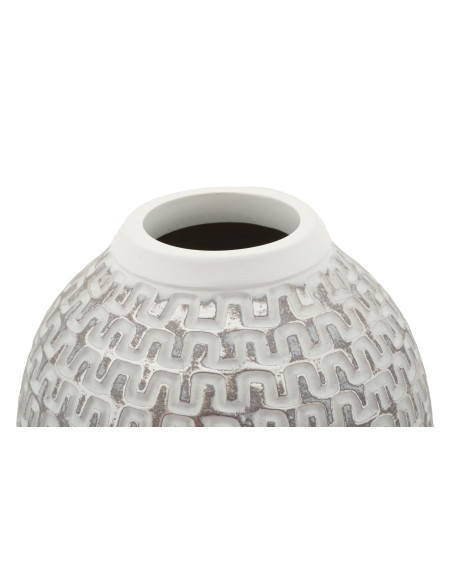 Vase moderne Rond Hauteur 34 cm en Résine Doré Blanc Motif vagues Wave 