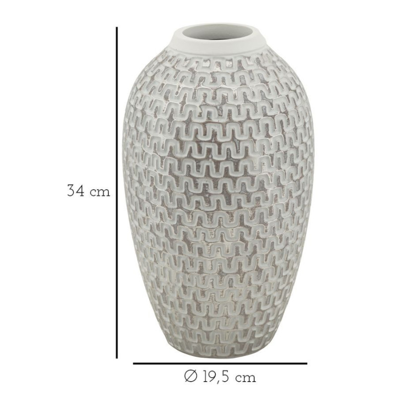 Vase moderne Rond Hauteur 34 cm en Résine Doré Blanc Motif vagues Wave 