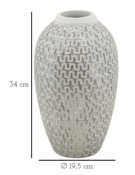 Vase moderne Rond Hauteur 34 cm en Résine Doré Blanc Motif vagues Wave 