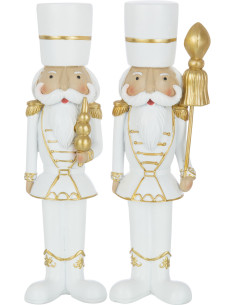 Statuette déco Casse-noisette 25 cm en Résine Blanc Doré (Lot de 2) - 1