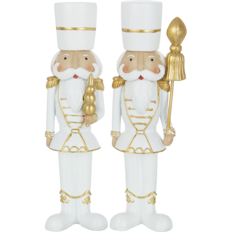 Statuette déco Casse-noisette 25 cm en Résine Blanc Doré (Lot de 2) - 1