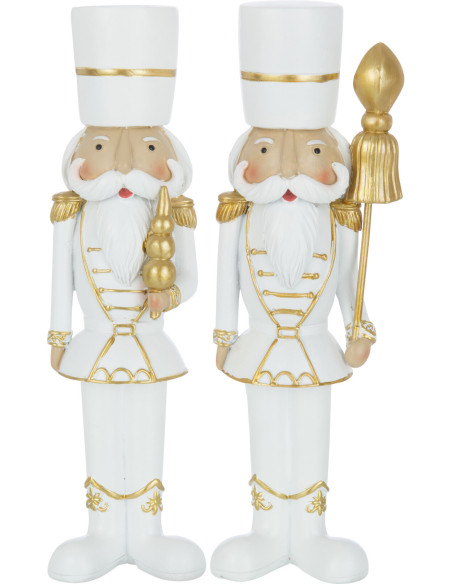 Statuette déco Casse-noisette 25 cm en Résine Blanc Doré (Lot de 2) - 1