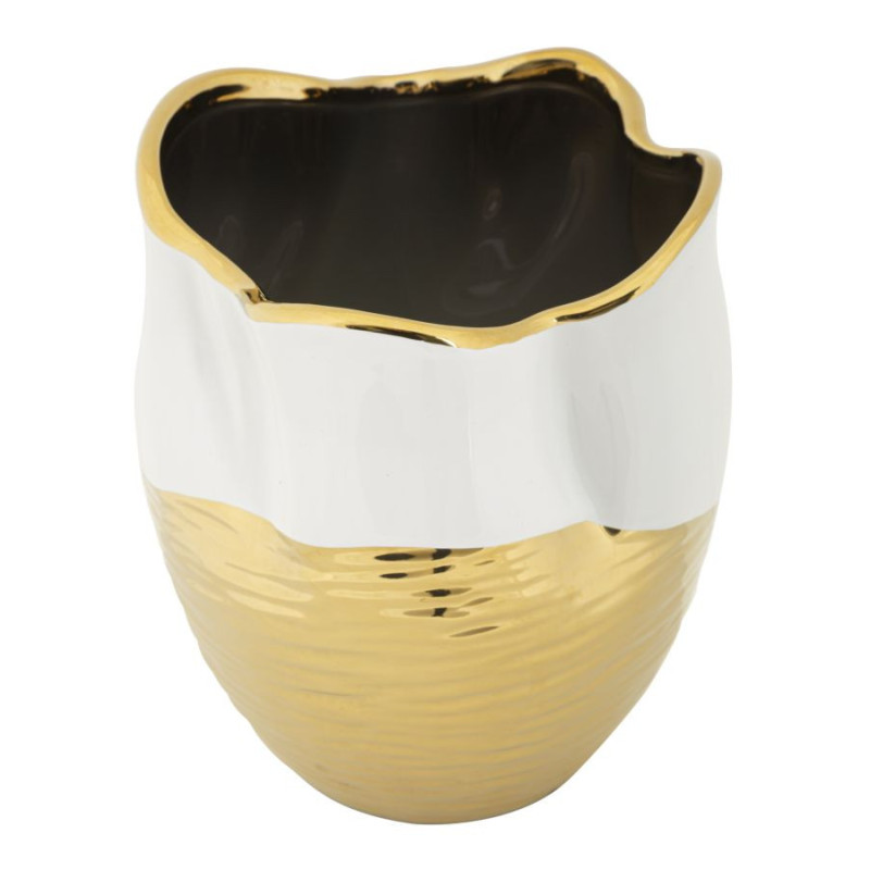 Vase moderne Rond Hauteur 25 cm en Céramique Doré Blanc Lux 