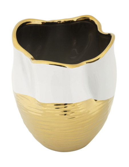 Vase moderne Rond Hauteur 25 cm en Céramique Doré Blanc Lux 