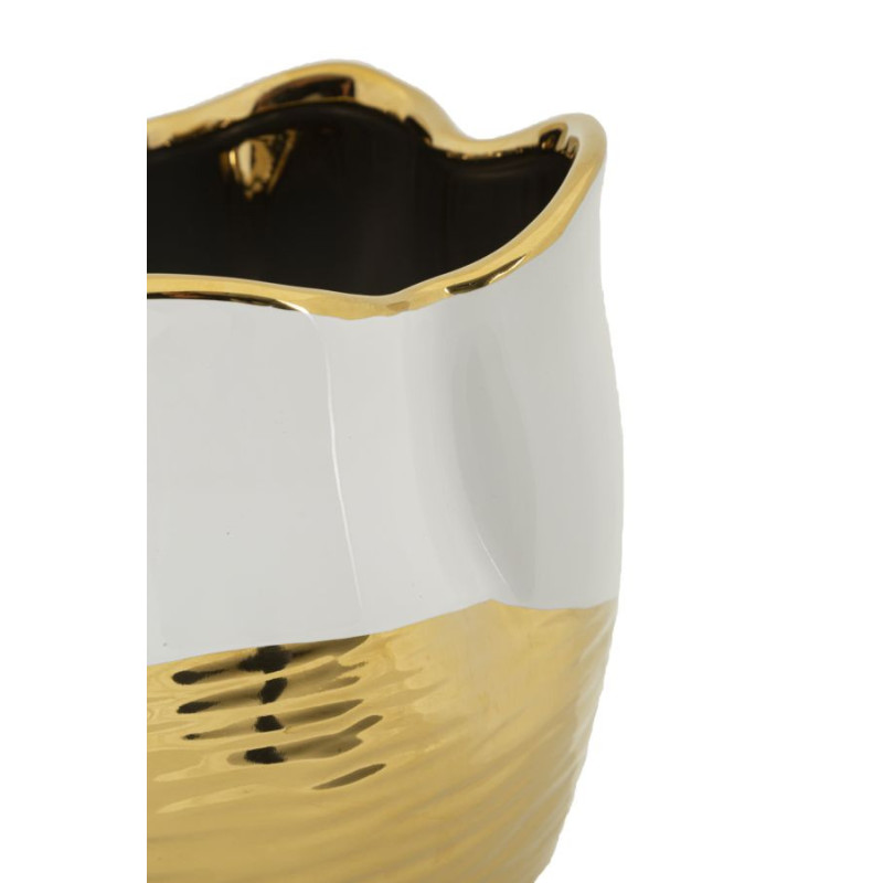 Vase moderne Rond Hauteur 25 cm en Céramique Doré Blanc Lux 