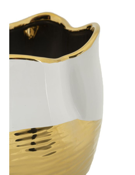 Vase moderne Rond Hauteur 25 cm en Céramique Doré Blanc Lux 