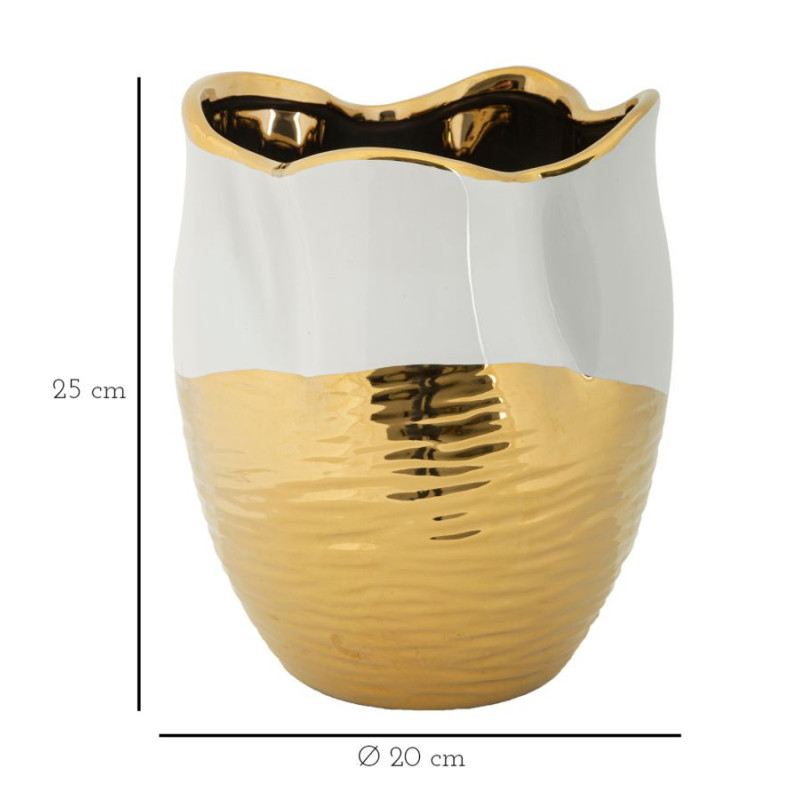 Vase moderne Rond Hauteur 25 cm en Céramique Doré Blanc Lux 