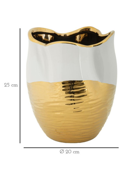 Vase moderne Rond Hauteur 25 cm en Céramique Doré Blanc Lux 