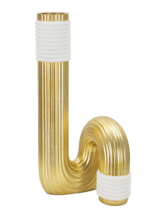 Vase design original Tuyau Hauteur 30 cm en Résine Doré Blanc Bann 