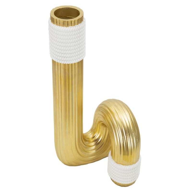 Vase design original Tuyau Hauteur 30 cm en Résine Doré Blanc Bann 