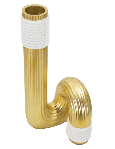 Vase design original Tuyau Hauteur 30 cm en Résine Doré Blanc Bann 