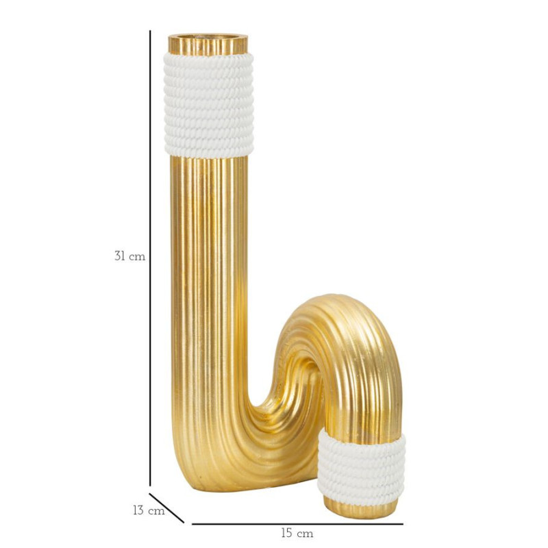 Vase design original Tuyau Hauteur 30 cm en Résine Doré Blanc Bann 