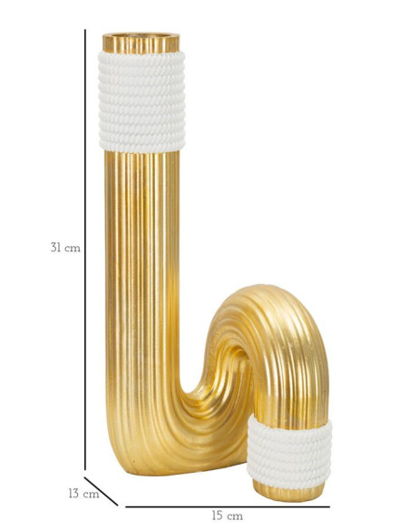 Vase design original Tuyau Hauteur 30 cm en Résine Doré Blanc Bann 