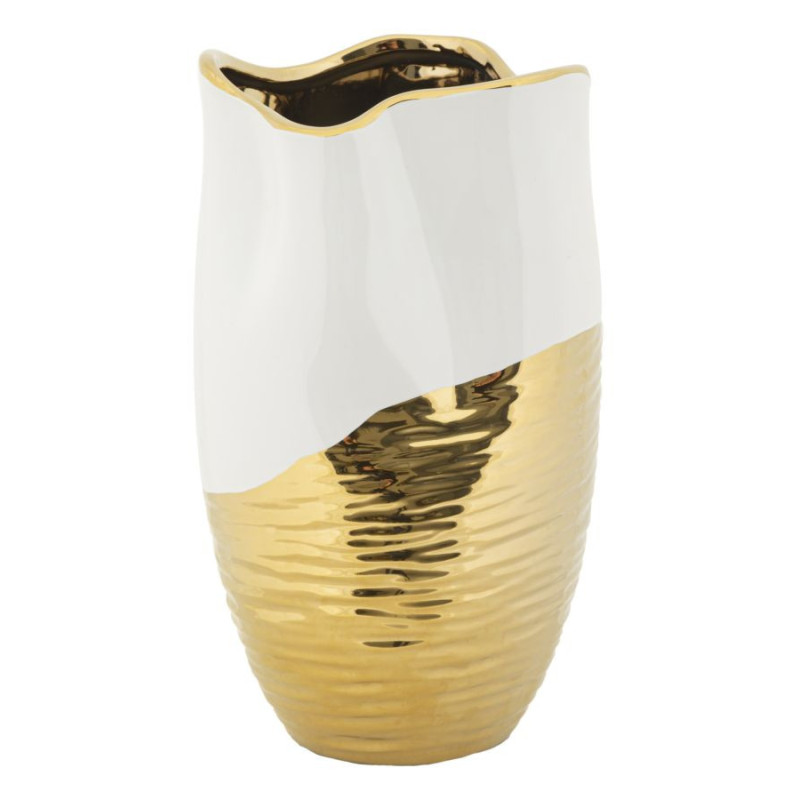 Vase moderne Rond Hauteur 35 cm en Céramique Doré Blanc Lux 