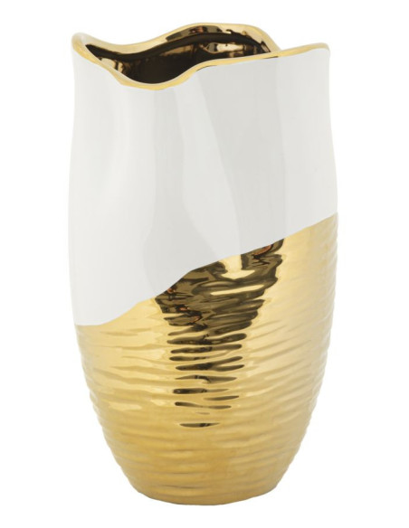 Vase moderne Rond Hauteur 35 cm en Céramique Doré Blanc Lux 