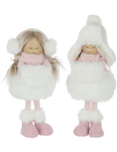Décoration de Noël XL Fillettes debouts 35 cm en Polyester Blanc Rose (Lot de 2) - 1