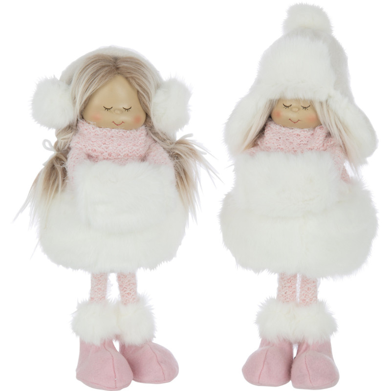 Décoration de Noël XL Fillettes debouts 35 cm en Polyester Blanc Rose (Lot de 2) - 1