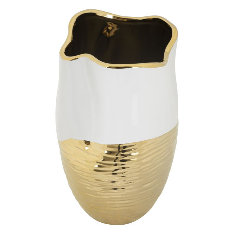 Vase moderne Rond Hauteur 35 cm en Céramique Doré Blanc Lux 