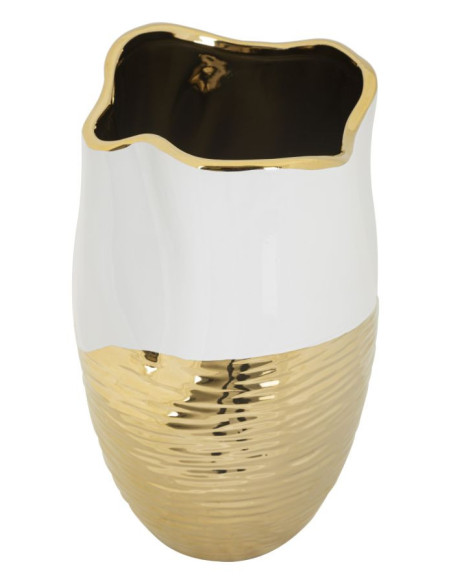 Vase moderne Rond Hauteur 35 cm en Céramique Doré Blanc Lux 